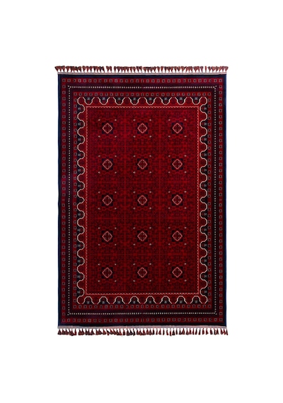 Leiva Home Otantik Afgan Etnik Desenli Kadife Bambu Kaymaz Yıkanabilir İpeksi Yumuşak Saçaklı Salon Halısı Red/bordo