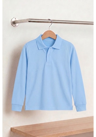 Nacar Store Unisex Çocuk Uzun Kollu Polo Yaka Lakost Okul Tişörtü Bebek Mavi
