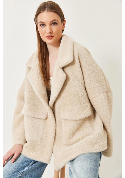 Shade Kadın Çift Cepli Oversize Peluş Mont 1611 60261097 - Bej