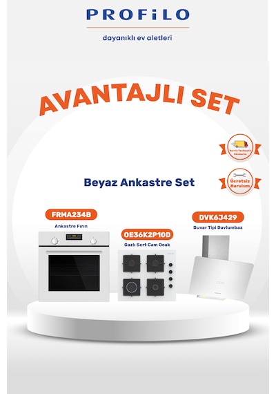 Profilo FRMA234B - OE36K2P10D - DVK6J429 3'lü Beyaz Cam Ankastre Set