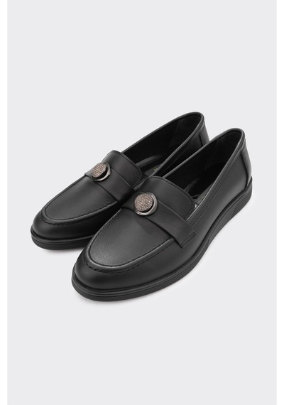 Derinet Hakiki Deri Kadın Loafer Siyah Siyah