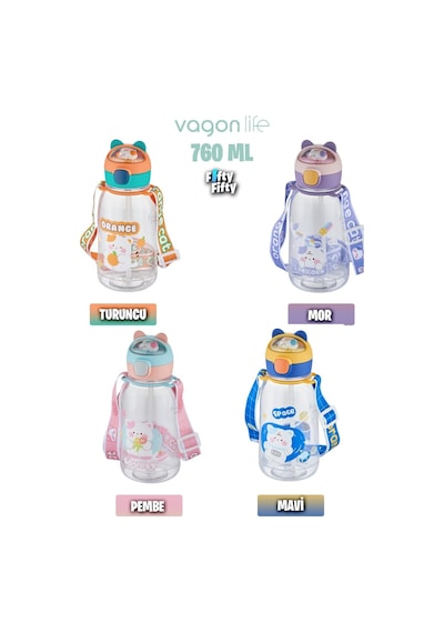 Vagonlife Pipetli 3d Hayvan Figürlü Çocuk Su Matarası 760 ML -ffvgn2021