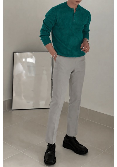 Genius Store Erkek Fitilli Henley Yaka Triko Kazak Regular Fit Düğmeli Kazak Henley-yaka Nefti