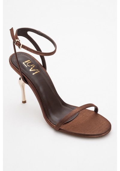Luvishoes Jasmin Bakır-kahverengi Saten Tek Bantlı Kadın Topuklu Ayakkabı Bakır