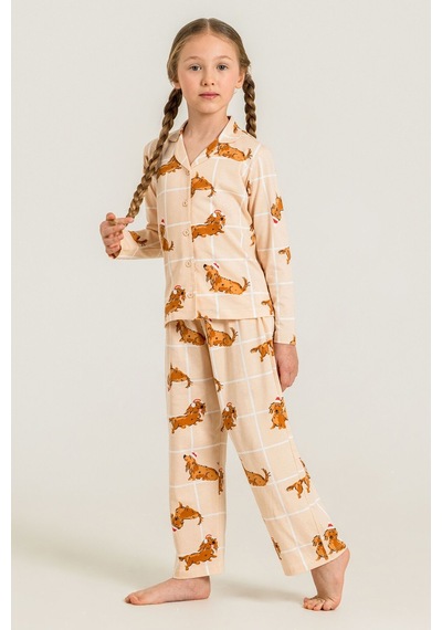 Rolypoly Kız Çocuk Cute Puppy Krem Gömlek Pijama Takımı Rp3908-c-v1 Rp3908-c-v1