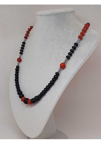 Kırmızı Jasper Taşı & Oniks Taşı Tasarım Unisex Kolye 54416