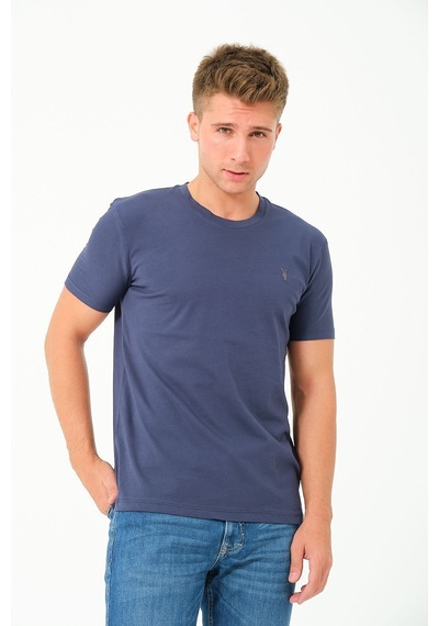 Erkek Basic Göğüs Nakış Detaylı Standart Fit Normal Kesim %100 Pamuk T-shirt Gri Melanj