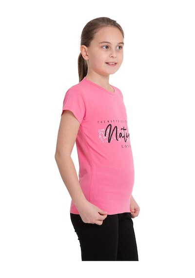 Pembe Nature Baskılı Bisiklet Yaka 5-12 Yaş Tişört 2037-1 Pembe