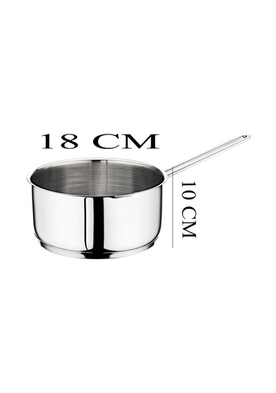 Oms Çelik Kaçerola 18 Cm Sütlük/sosluk Cam Kapaklı Gri