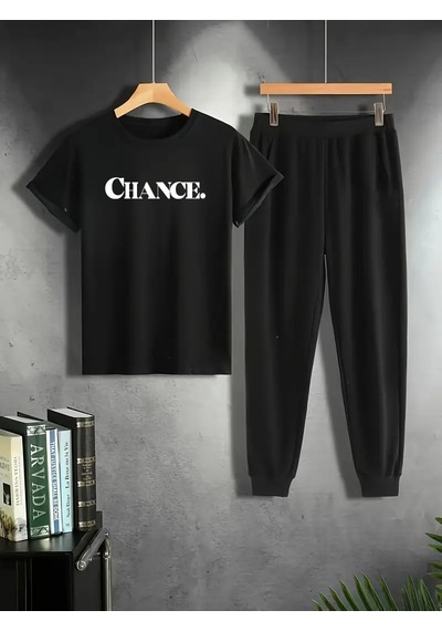 Uyguntarz Unisex Chance Baskılı Eşofman Takımı Siyah