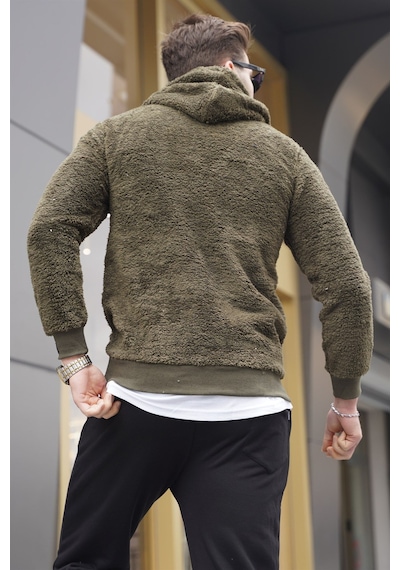 Madmext Kapşonlu Peluş Sweatshirt Haki 4390 Haki