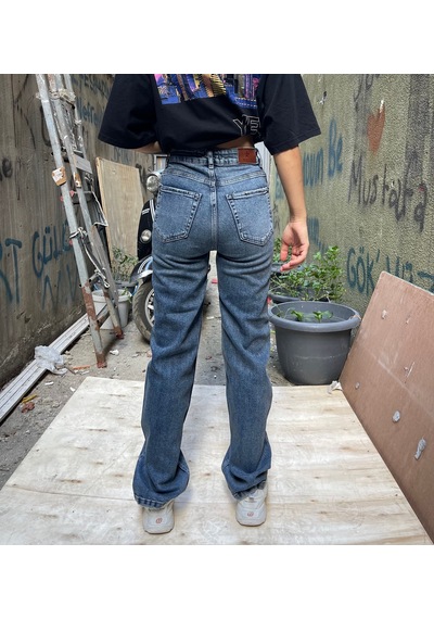 Kadın Mavi Kot Palazzo Jeans Mavi