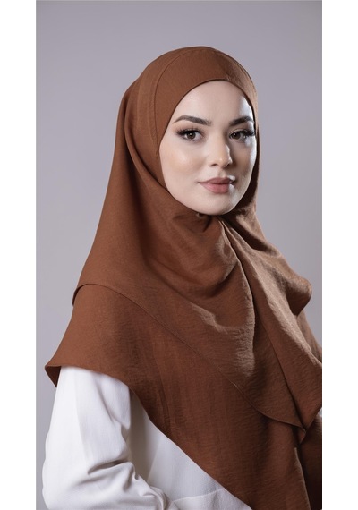 Hürrem Bone Taba Pratik Hazır Geçmeli Tesettür Eşarp Pamuk Caz Kumaş Çift Katlı Düz Hijab 2303 33