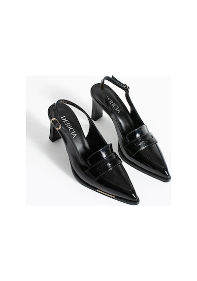 Dericia Shoes Aura Kadın Hakiki Deri Rugan İnce Topuklu Sivri Burun Ayakkabı Siyah