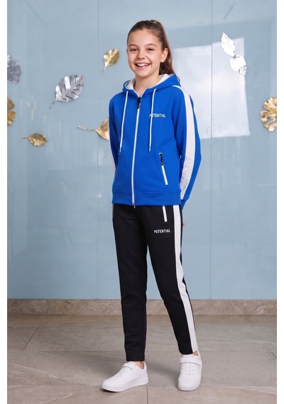 Pina Kids Kız Çocuk Potential Kalın Şeritli Kapüşonlu Düz Paça Dalgıç Kumaş Eşofman Takımı Esf7016 mavi Pina Kids Kız Çocuk Potential Kalın Şeritli Kapüşonlu Düz Paça Dalgıç Kumaş Eşofman Takımı Esf7016 mavi