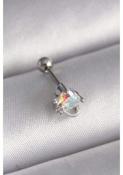316l Çelik Gümüş Renk Zirkon Taşlı Kalp Tragus Piercing -prc-0868 Çok Renkli