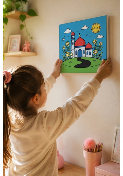 Çiçekli Yol Ve Cami Şövalesiz Boya Seti 20x20