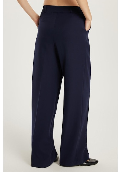 Tudors Kadın Regular Fit Pileli İspanyol Paça Lacivert Pantolon-34019 Lacivert