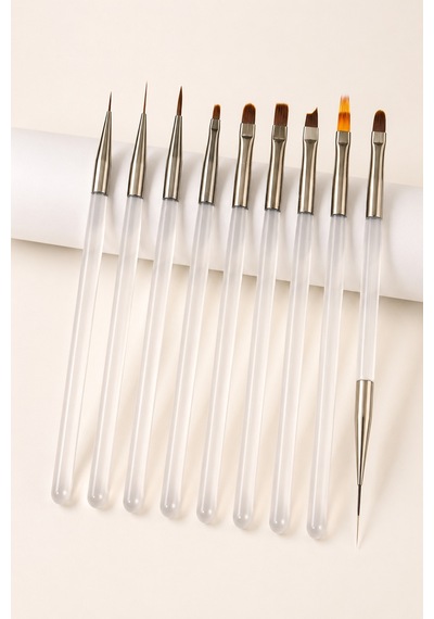 Tırnak Süsleme Fırçası Profesyonel Yüksek Kalite 9'lu Nail Art Fırça Seti - Gri Protez Tırnak Fırçası Gri
