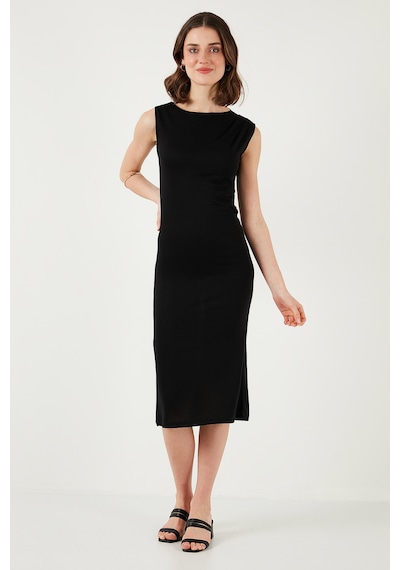 Lela Slim Fit Bisiklet Yaka Kolsuz Midi Boy Bayan Elbise 5866251 Siyah