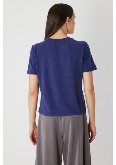 On Kadın Dikiş Detaylı Sıfır Yaka T-shirt 71458 Indigo Indigo