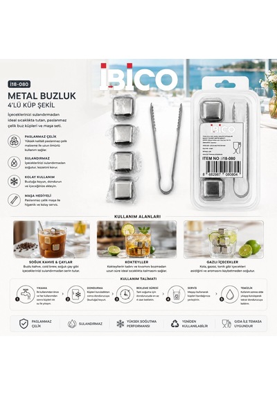 5pcs 4 Küp - Maşa Küp Şekli Metal Buzluk Bx40 Ahşap