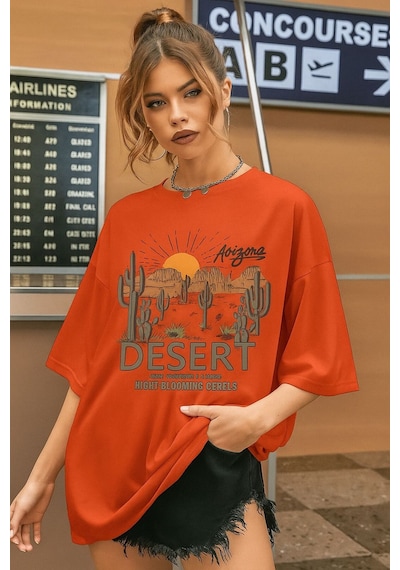 Desert Arızona Baskılı Unisex Tshırt Turuncu