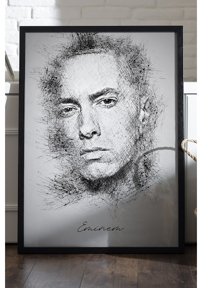 Eminem Siyah Ahşap Çerçeveli Poster, Dekoratif Müzik Duvar Tablosu