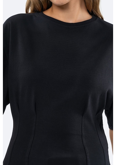 Hiccup Busem Women S Cotton Ribbed Crew Neck Blouse Siyah