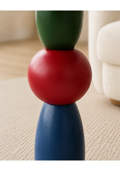 Bubble Ahşap Yan Sehpa 55cm Kırmızı Yeşil Mavi Renkli Modern Tasarım Dekoratif Kırmızı - Mavi - Yeşil
