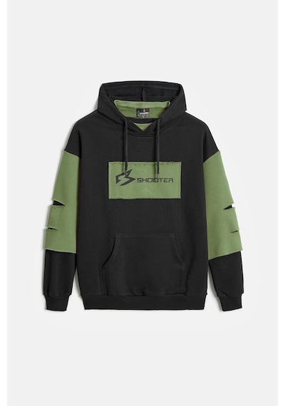 Shooter Sportwear Shooter Erkek Oversize Kapüşonlu Baskılı Kanguru Cepli Sweatshirt Siyah - Haki