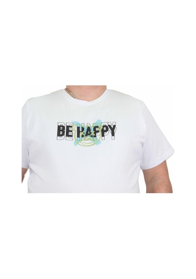 Moc Grande Mocgrande Erkek Büyük Beden Sıfır Yaka Tişört Be Happy 24131 Beyaz-Beyaz