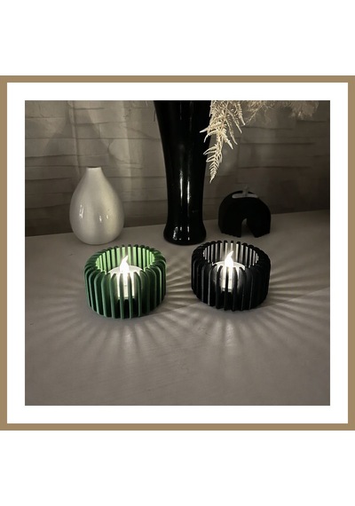 Bezos 3d Baskı Modern Çizgili Mumluk - Tealight Mumluk 1 Adet -yeşil 22