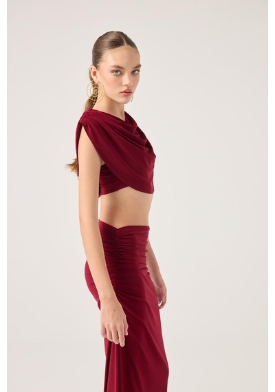 Holly Lolly Pelerinli Askılı Büstiyerli Ve Uzun Etekli 3lü Yulia Takım Bordo