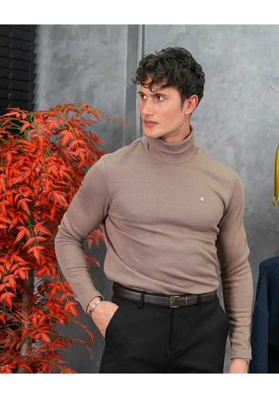 Modefendi Slim Fit İtalyan Kesim Tam Balıkçı Boğazlı Kazak Kahverengi