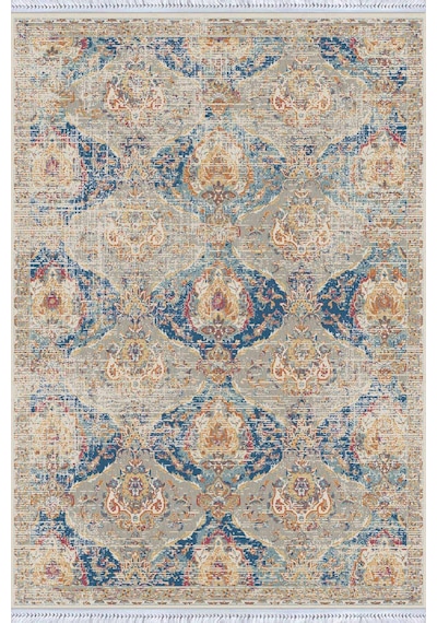 Mavi Vintage Dokuma Pamuk Tabanlı Kaymaz Kilim Klm218