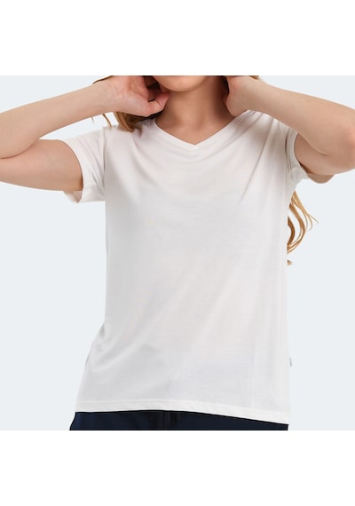 Slazenger PERICAS Kadın V Yaka Ekru Tişört