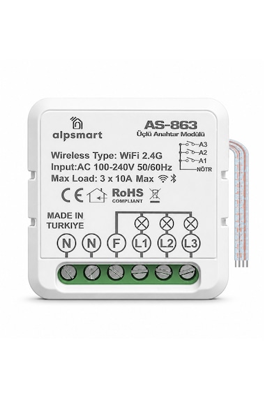 As-863 Akıllı Wifi Üçlü Duvar Anahtarı Modülü Tuya Uyumlu 1