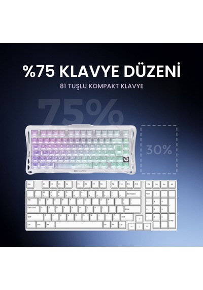 Gravastar K1 Lite Mekanik Gaming Klavye, M2 Kablosuz Optik Mouse Ve Mousepad Oyuncu Seti, Crystal Au