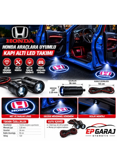 Honda Araçlara Uyumlu Ghost Shadow Lıght 2 Adet Kapı Altı Logo Led Projektör