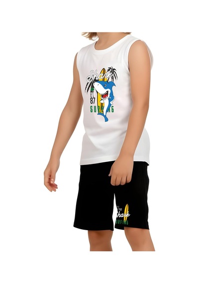 Fyk Kids Erkek Çocuk Baskılı Sıfır Kol Shark Surfıng Alt-üst Takım Beyaz Fyk Kids Erkek Çocuk Baskılı Sıfır Kol Shark Surfıng Alt-üst Takım Beyaz
