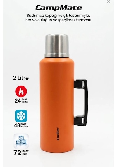 Cooker 2 Litre Kulplu Paslanmaz Çelik Kamp Termos Ckr-2128 Turuncu