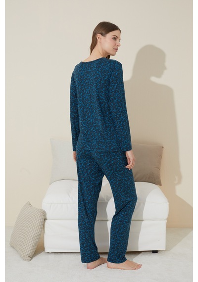 Siyah İnci Pamuklu Örme Pijama Takım 24240098 Yeşil