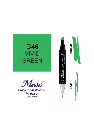 Çift Uçlu Marker Grafik Çizim Kalemi 46 Parlak Yeşil