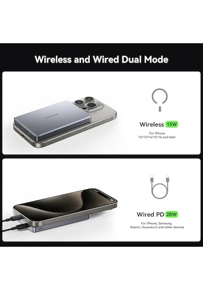 Jr-pbm08 Pro 20w Manyetik Kablosuz Güç Bankası 10000mah Titanyum
