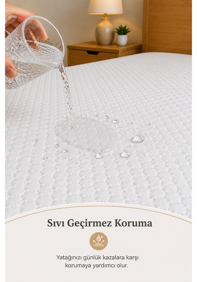 Fitted Bazalı Sıvı Geçirmez Yatak Alez Koruyucusu Beyaz Beyaz