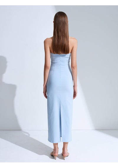 Dilvin 91368 Straplez Midi Elbise-açık Mavi