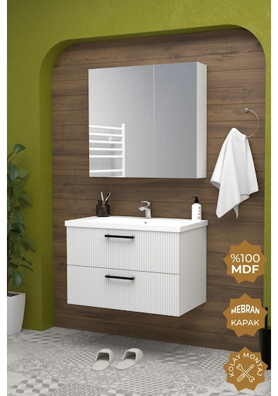 Teta Home Havana 80 Cm Mdf Gövde Membran Kapak Banyo Dolabı Seti Beyaz
