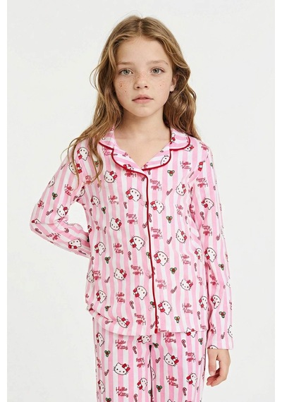 Defacto Hello Kitty Yılbaşı Temalı Pijama Takımı Uzun Kollu Üst Uzun Alt Kız Çocuk G6458A825WN
