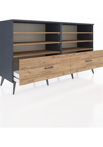 Hyperion Konsol 6 Raflı 2 Çekmeceli 176x44x99 Antrasit-çam Antrasit-çam